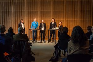 Wohnungsfrage - press conference. Wilfried Kuehn (Kurator), Jesko Fezer (Kurator), Nikolaus Hirsch (Kurator), Bernd Scherer (Intendant) 